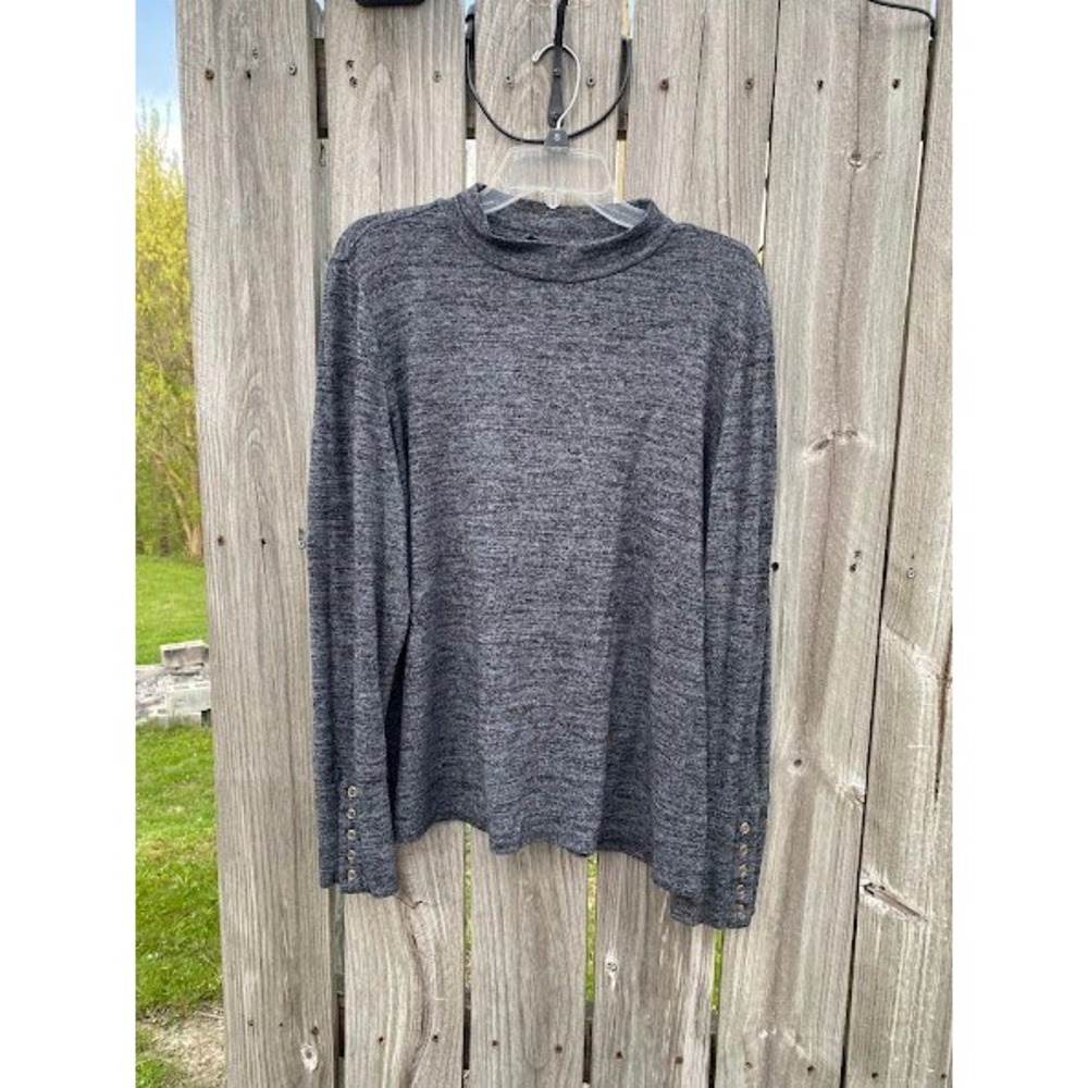 Rafaella Womens XL Charcoal Heather Grey Mock Neck Button Cuff Long Sleeve‎ Top